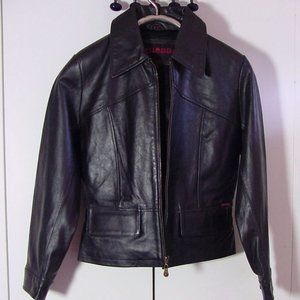 Vtg 90's Guess Black Leather Biker Jacket Red Label Sz S